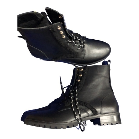 Kate Spade Black Raquelle Lace Up shearling Combat ankle Boots size 8.5 new - Picture 10 of 12